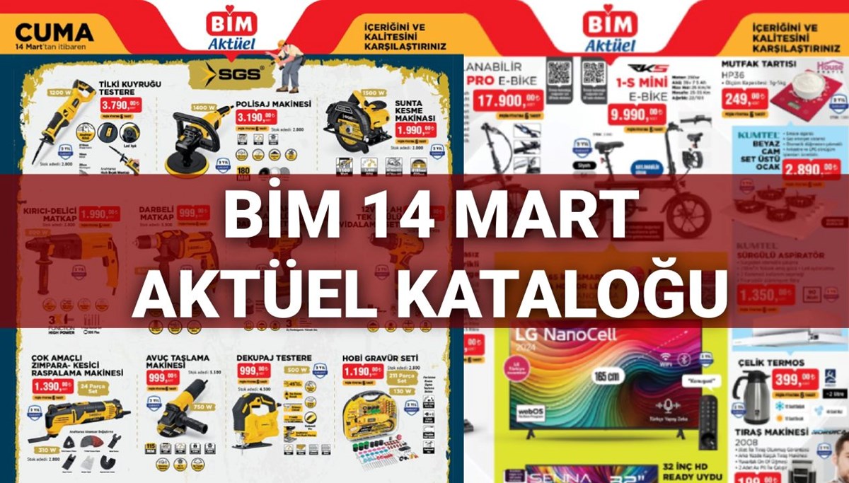 BİM Aktüel Kataloğu 14 Mart satışta: BİM markete çapa makinesi, matkap seti, elektrikli bisiklet, televizyon ve basamak merdiven geliyor