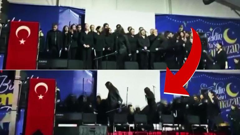 Onlarca kişi üzerindeyken sahne çöktü İşte o anlar...