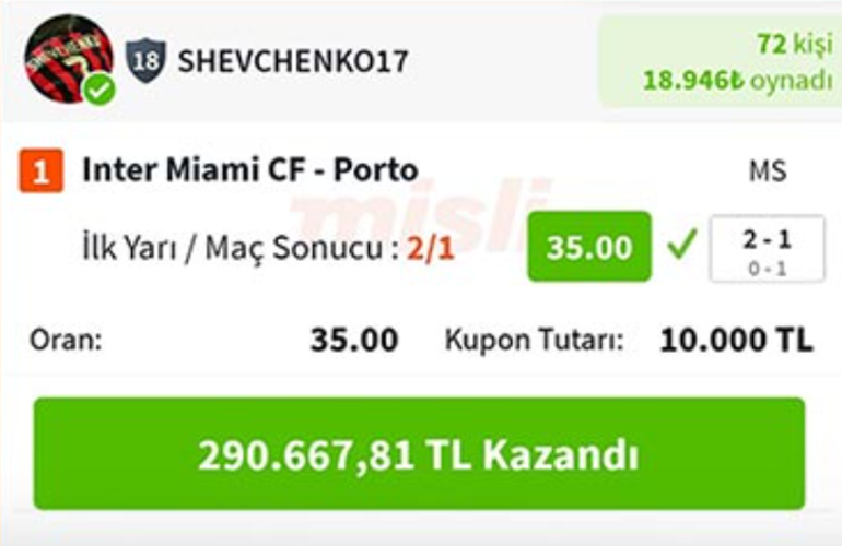 SHEVCHENKO17 İY / MS tahminleriyle kazandırmaya devam ediyor Tek maçta 35.00 oranı bildi…