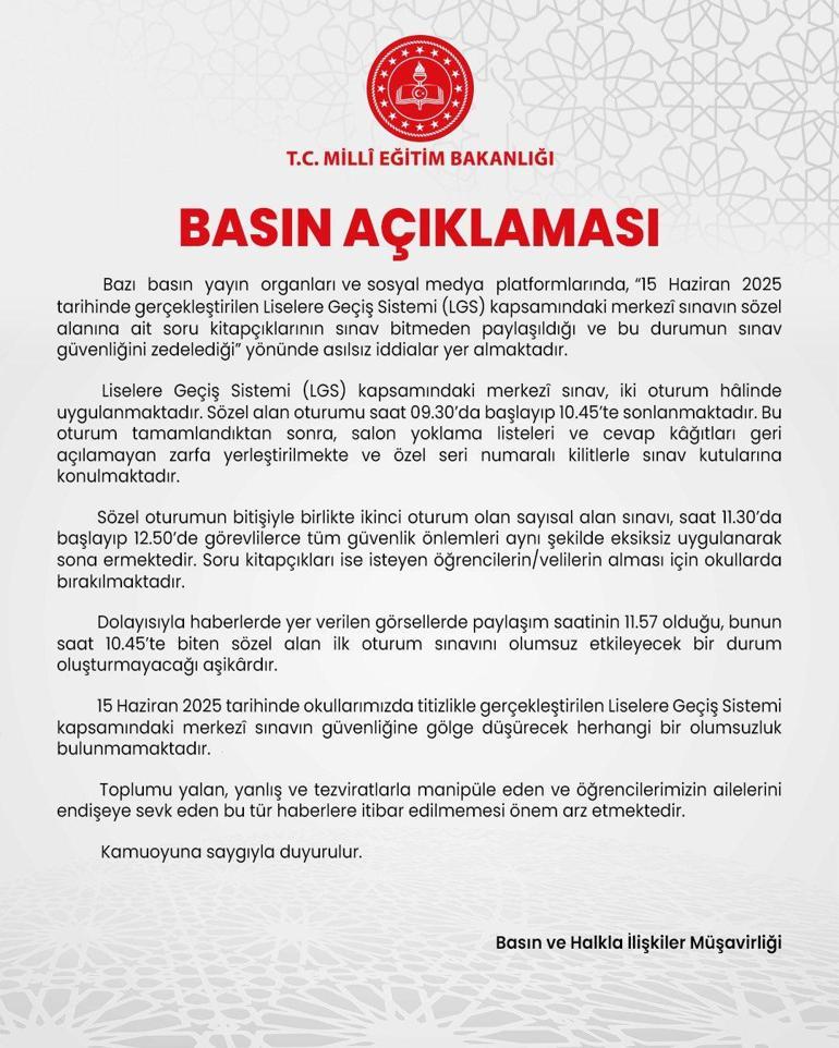 MEBden soru kitapçığı iddialarına ilişkin açıklama