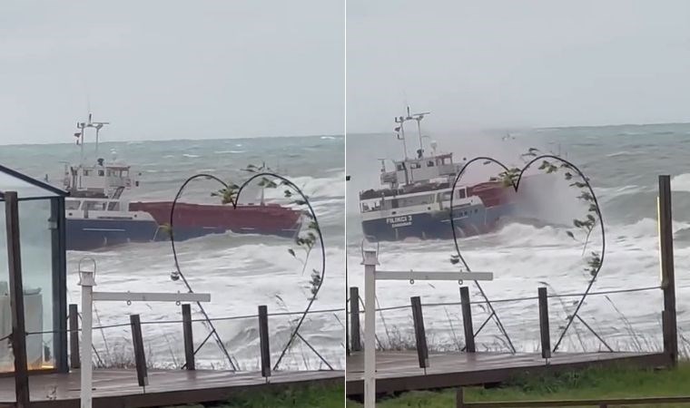 İstanbul'da panik anları: Kuru yük gemisi dev dalgalarla sürüklendi